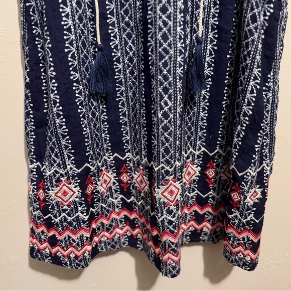 Anthropologie THML Navy, Red & White Embroidered Swing Dress Tassel Accents Med - Picture 4 of 14